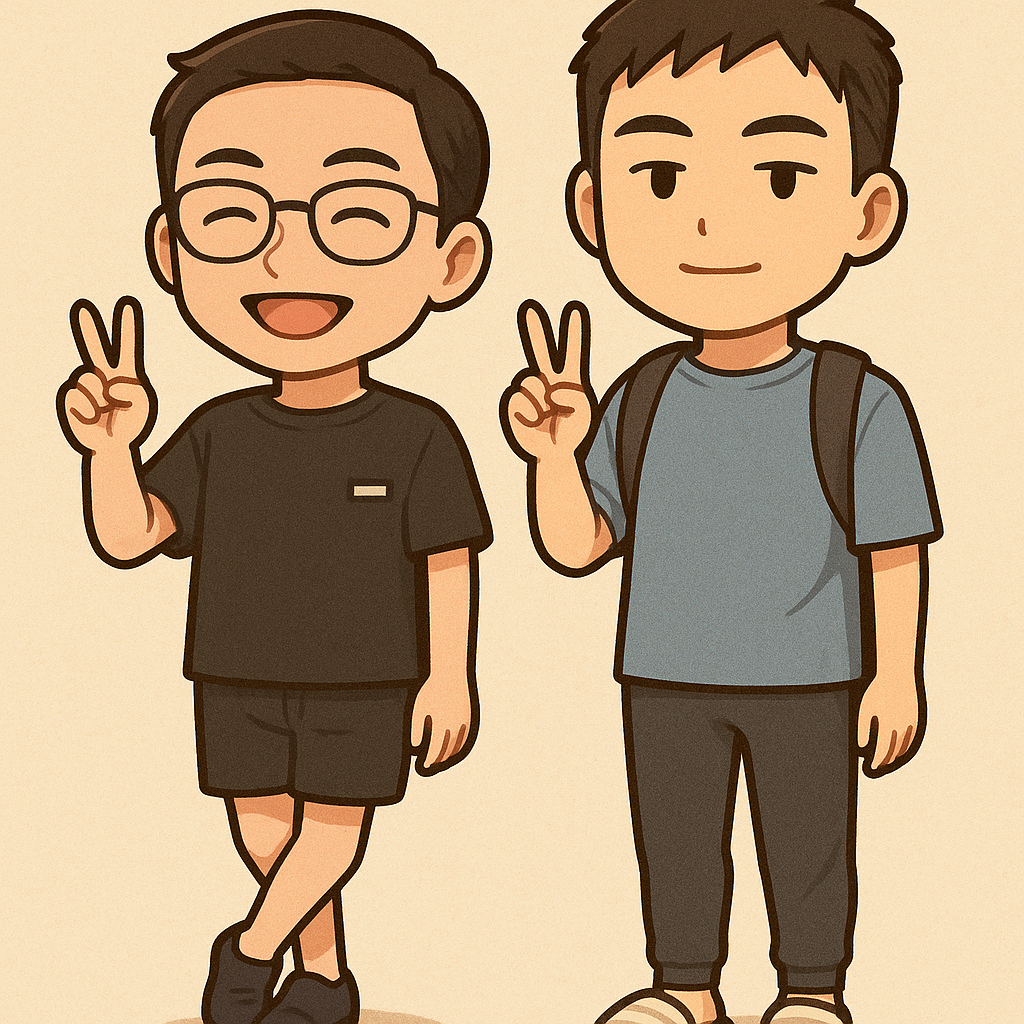 ピースサインの二人の友達